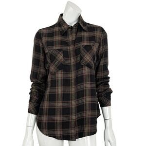 Peruvian Connection Women's Black Brown Plaid Shirt Size XS
